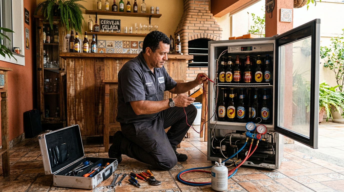 Recarga de gás refrigerante em cervejeira em atendimento no Orion, Divinópolis‑MG