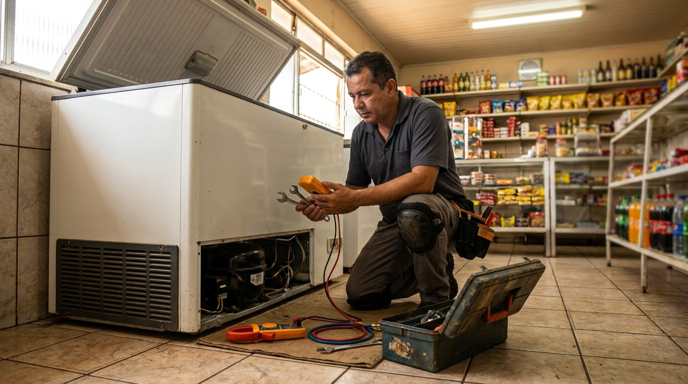 Técnico de conserto de freezer em residência no Jardim Betânia, Divinópolis‑MG