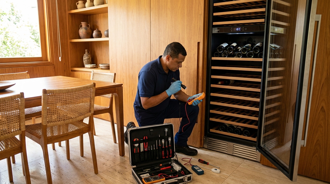 Troca de termostato de adega climatizada em atendimento técnico no Jardim Betânia, Divinópolis‑MG